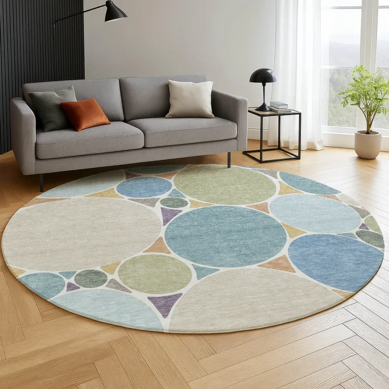 Luxury Washable Kenner Seaside 8\' x 8\' Round Rug