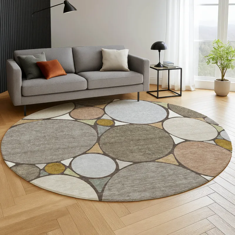 Luxury Washable Kenner Taupe 8\' x 8\' Round Rug