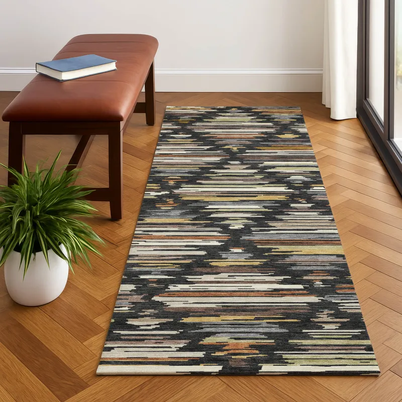 Luxury Washable Kenner Black 2\'3\" x 7\'6\" Runner Rug