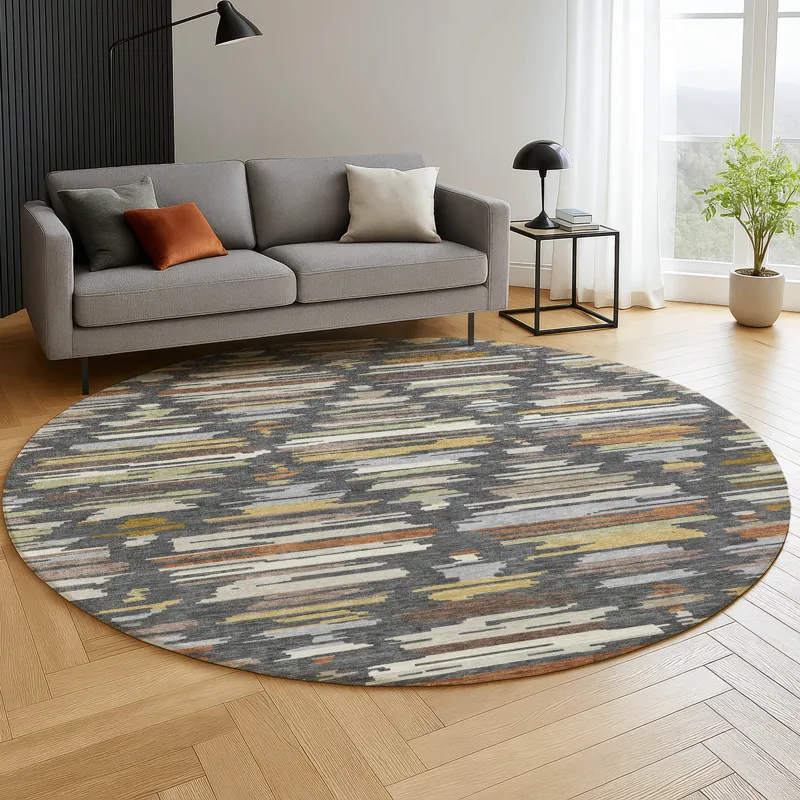 Luxury Washable Kenner Charcoal 8\' x 8\' Round Rug