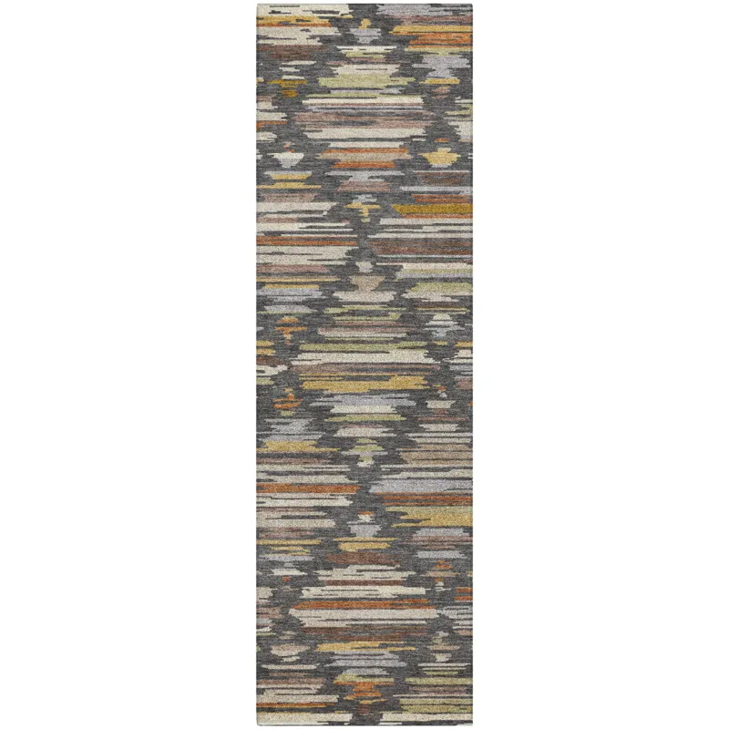 Luxury Washable Kenner Charcoal 2\'3\" x 7\'6\" Runner Rug