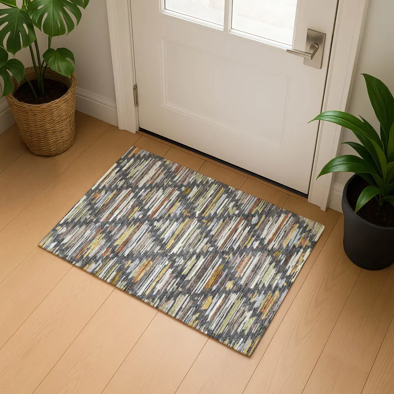 Luxury Washable Kenner Charcoal 1\'8\" x 2\'6\" Rug