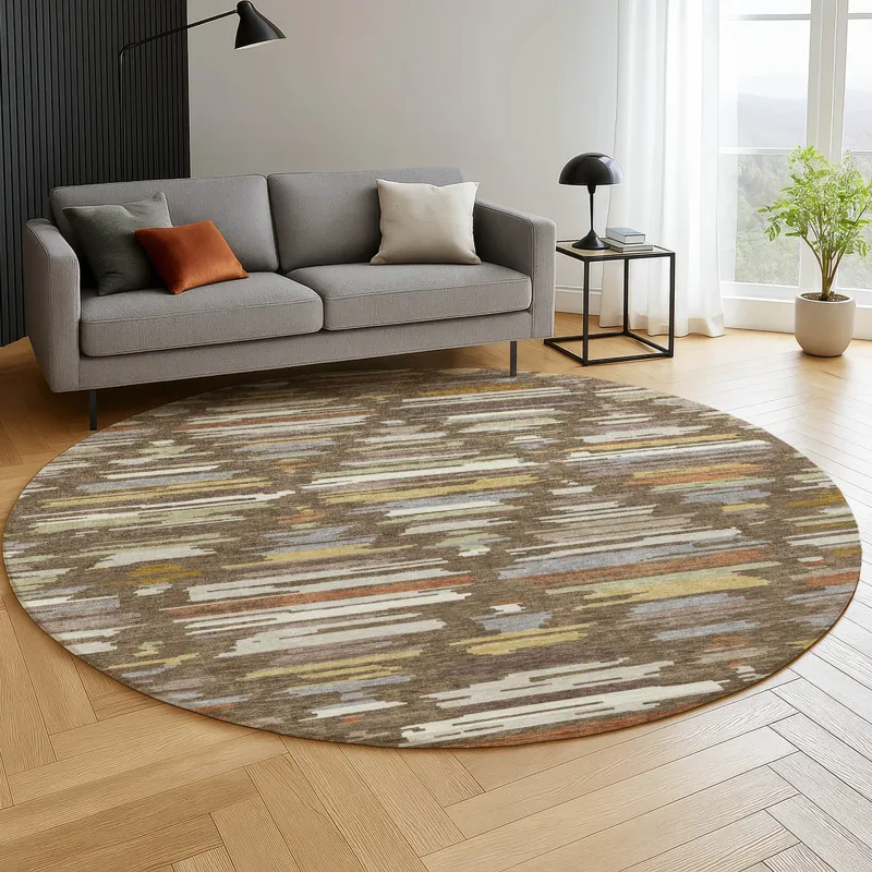 Luxury Washable Kenner Chocolate 8\' x 8\' Round Rug