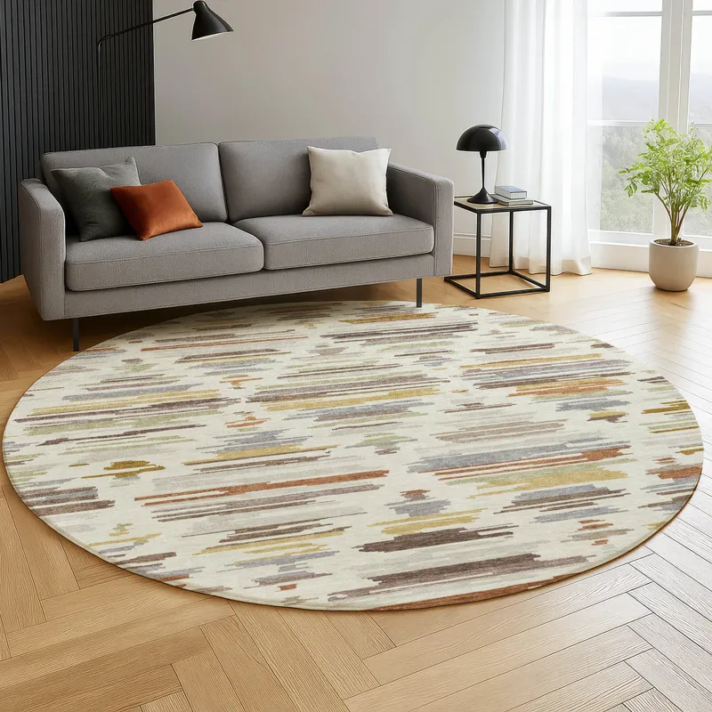 Luxury Washable Kenner Ivory 8\' x 8\' Round Rug