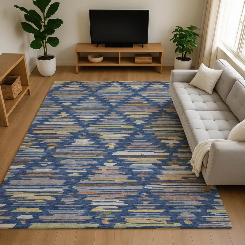 Luxury Washable Kenner Navy 6\'6\" x 9\'6\" Rug