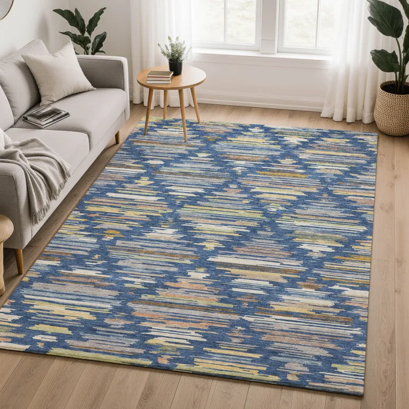 Luxury Washable Kenner Navy 6\'6\" x 9\'6\" Rug