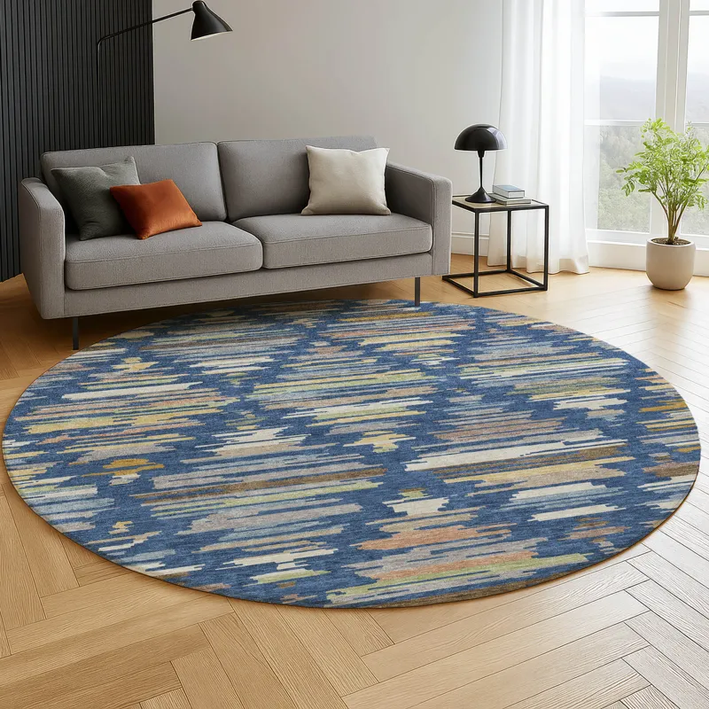 Luxury Washable Kenner Navy 8\' x 8\' Round Rug
