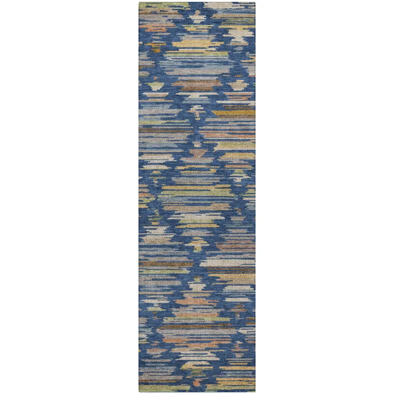 Luxury Washable Kenner Navy 2\'3\" x 7\'6\" Runner Rug