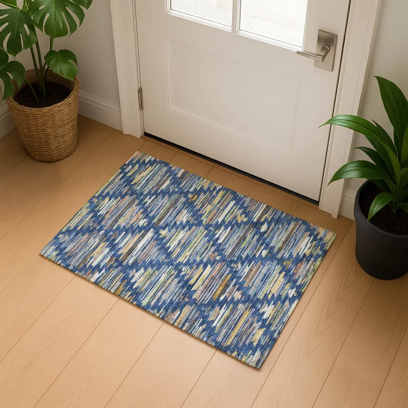 Luxury Washable Kenner Navy 1\'8\" x 2\'6\" Rug