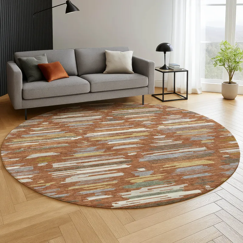 Luxury Washable Kenner Paprika 8\' x 8\' Round Rug