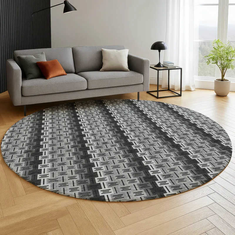 Luxury Washable Kenner Black 8\' x 8\' Round Rug