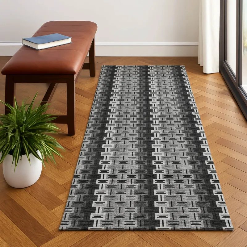 Luxury Washable Kenner Black 2\'3\" x 7\'6\" Runner Rug