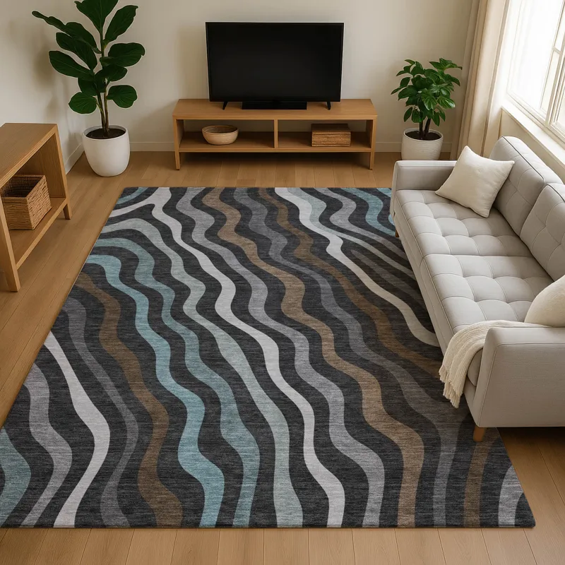 Luxury Washable Kenner Black 9\' x 12\' Rug