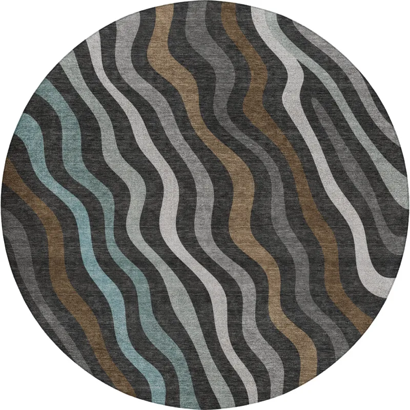 Luxury Washable Kenner Black 8\' x 8\' Round Rug
