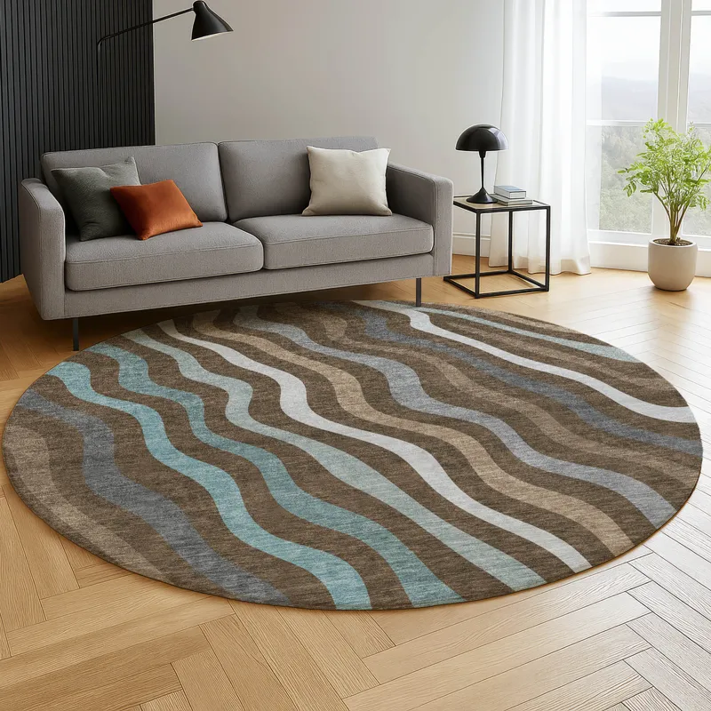 Luxury Washable Kenner Chocolate 8\' x 8\' Round Rug