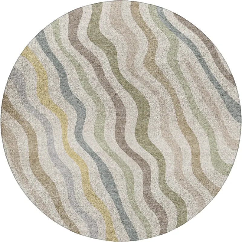 Luxury Washable Kenner Ivory 8\' x 8\' Round Rug