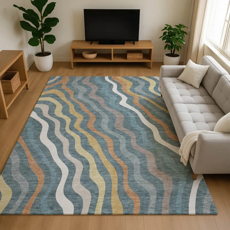 Luxury Washable Kenner Teal 9\' x 12\' Rug