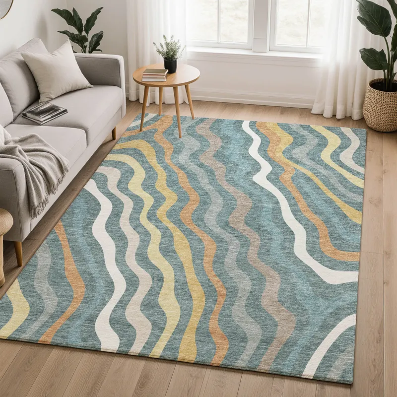 Luxury Washable Kenner Teal 9\' x 12\' Rug