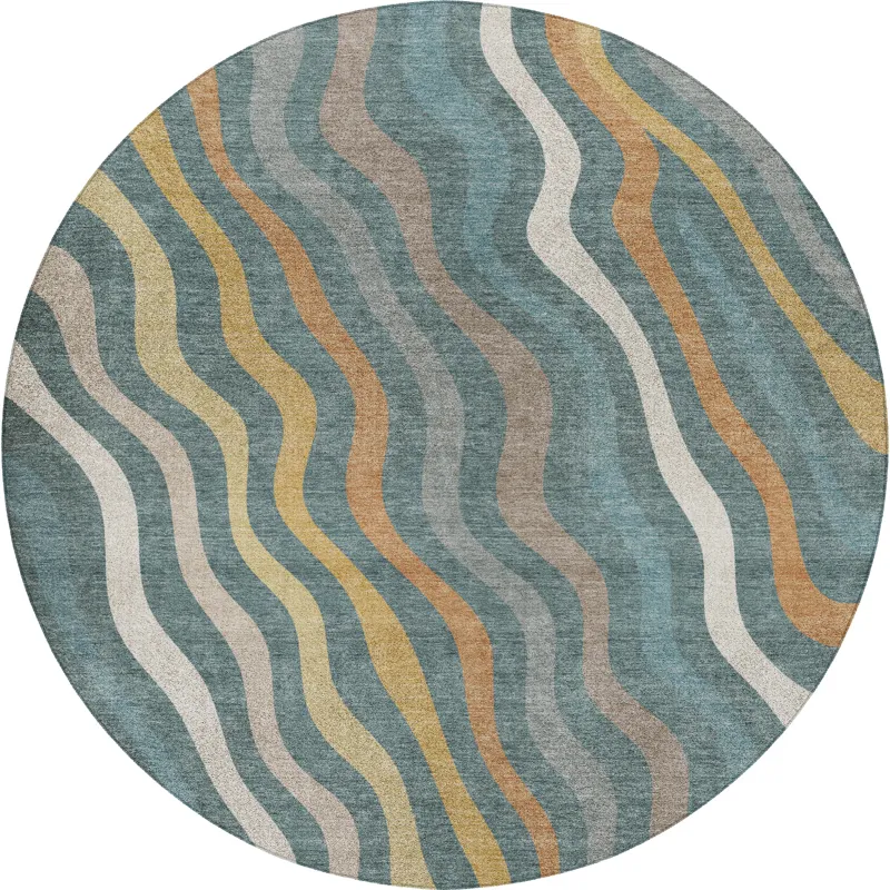 Luxury Washable Kenner Teal 8\' x 8\' Round Rug
