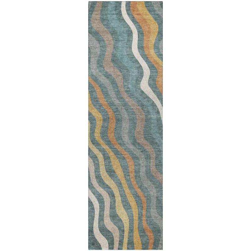 Luxury Washable Kenner Teal 2\'3\" x 7\'6\" Runner Rug