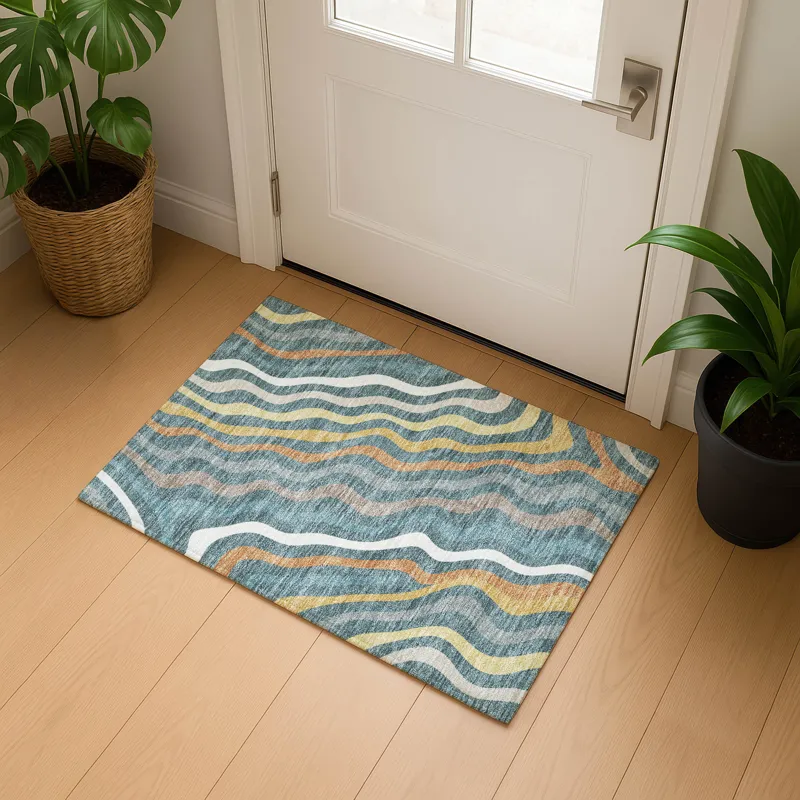 Luxury Washable Kenner Teal 1\'8\" x 2\'6\" Rug