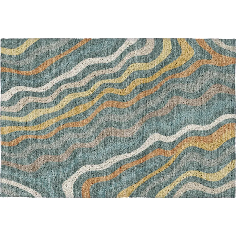 Luxury Washable Kenner Teal 1\'8\" x 2\'6\" Rug