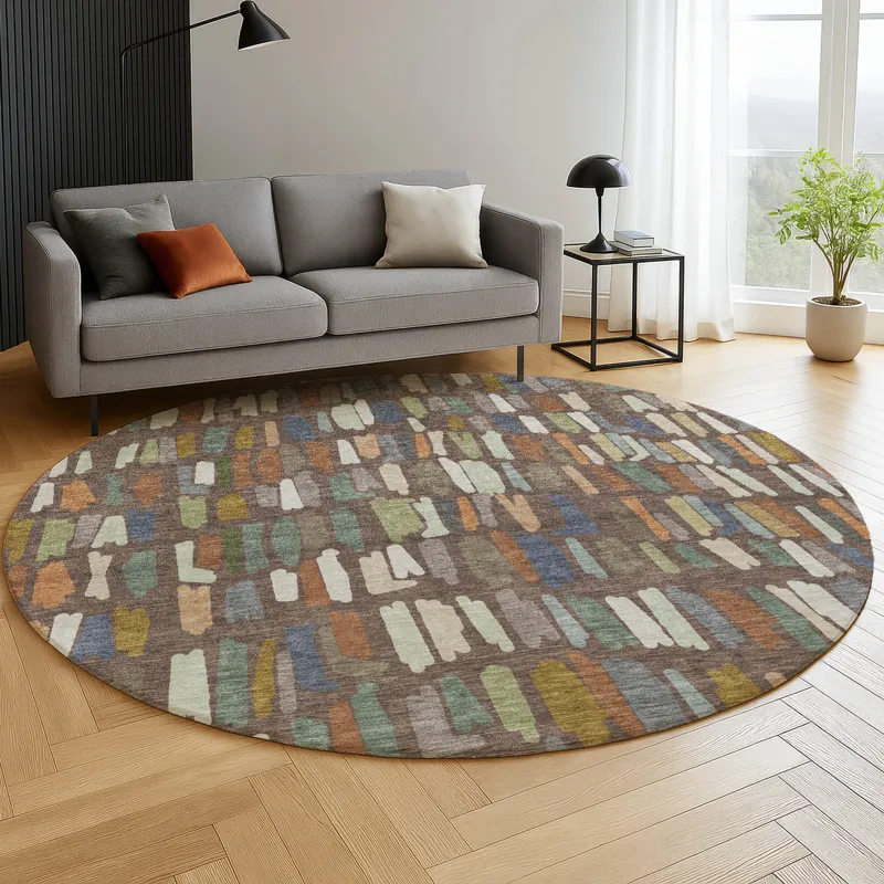 Luxury Washable Kenner Chocolate 8\' x 8\' Round Rug