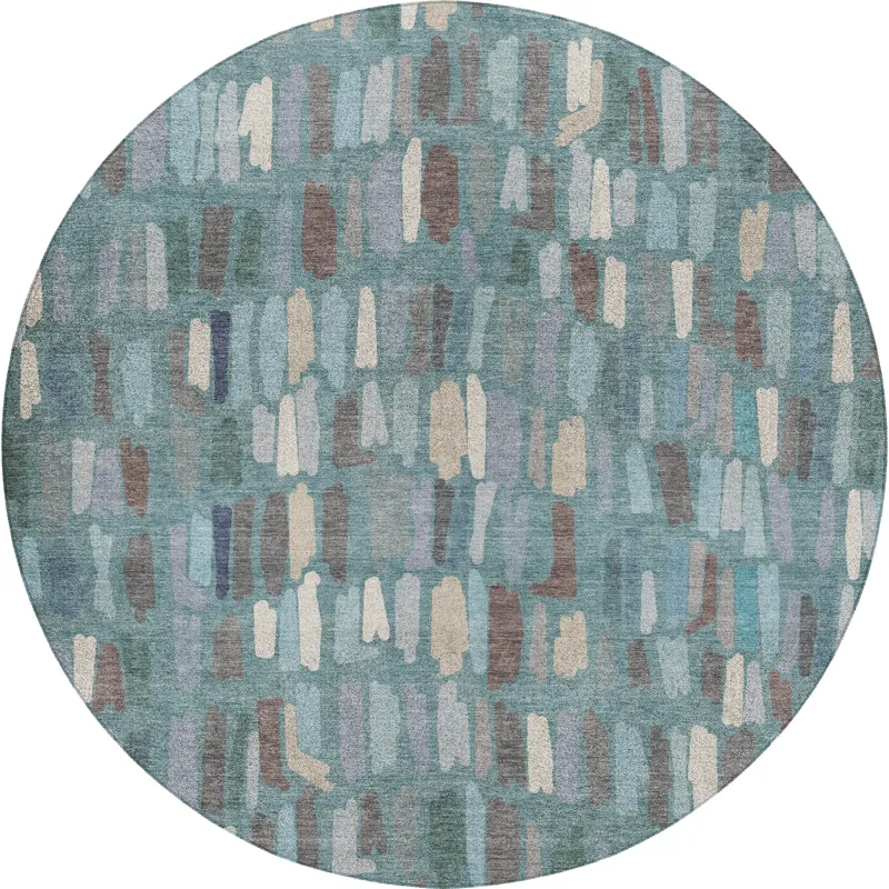 Luxury Washable Kenner Teal 8\' x 8\' Round Rug