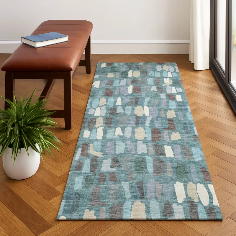 Luxury Washable Kenner Teal 2\'3\" x 7\'6\" Runner Rug