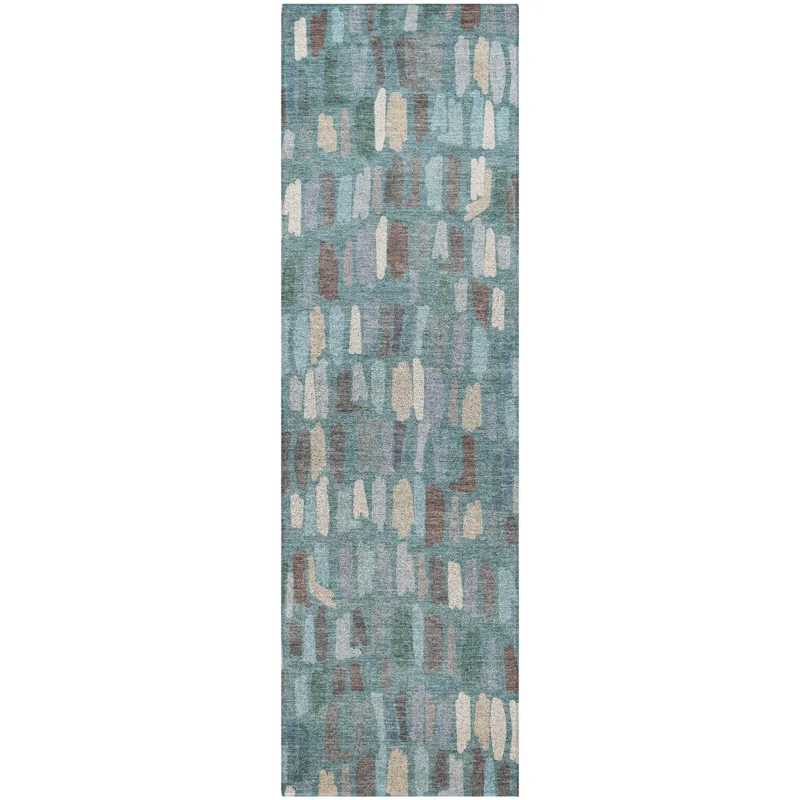 Luxury Washable Kenner Teal 2\'3\" x 7\'6\" Runner Rug