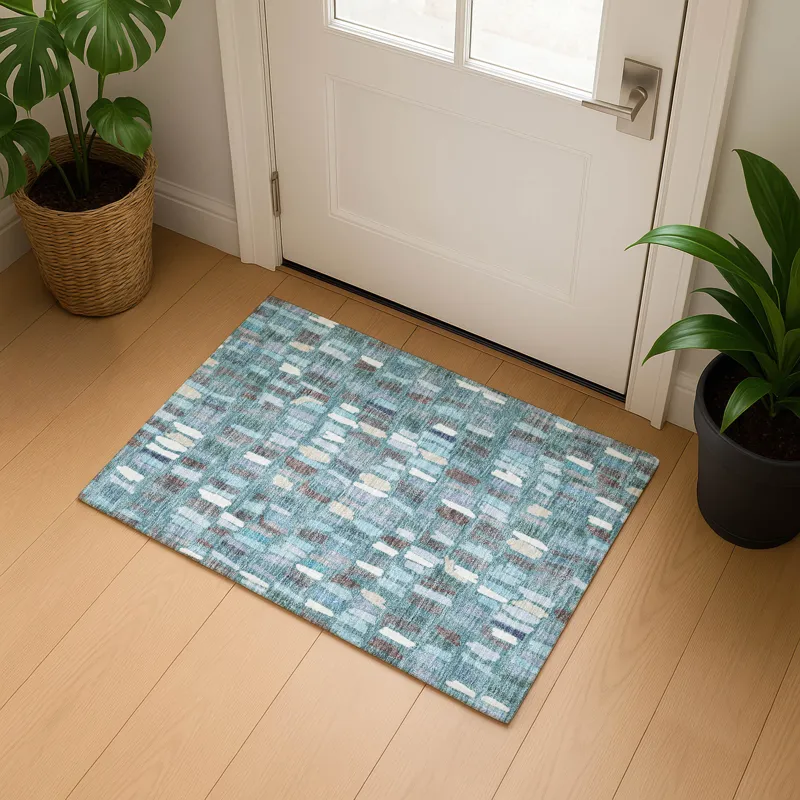Luxury Washable Kenner Teal 1\'8\" x 2\'6\" Rug
