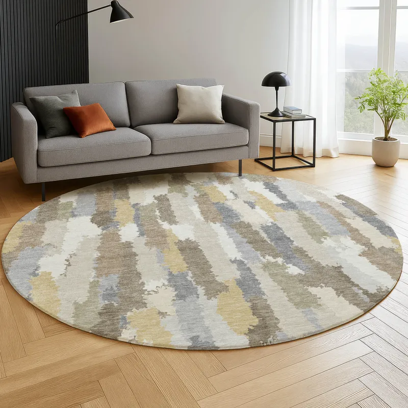 Luxury Washable Kenner Ivory 8\' x 8\' Round Rug