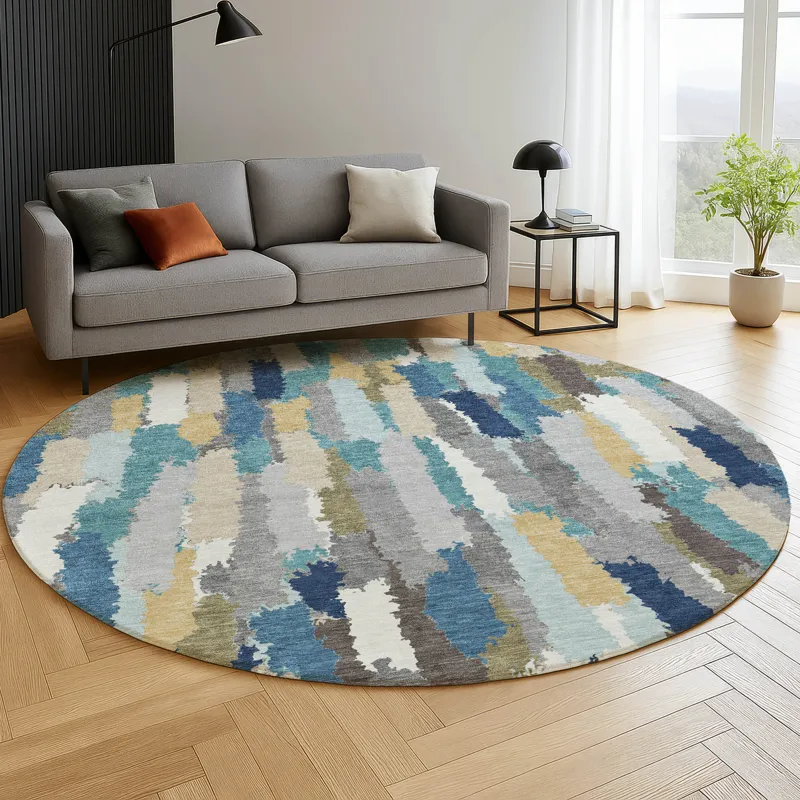 Luxury Washable Kenner Teal 8\' x 8\' Round Rug