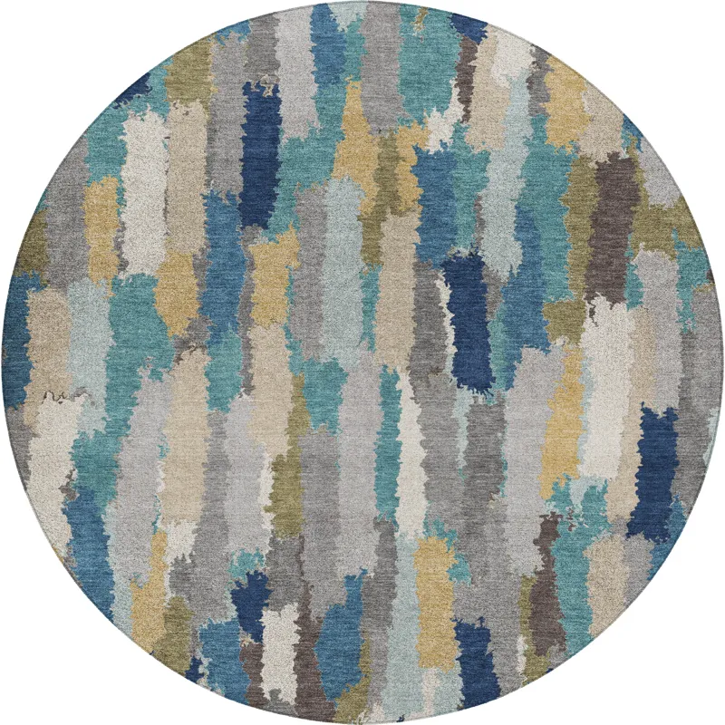 Luxury Washable Kenner Teal 8\' x 8\' Round Rug