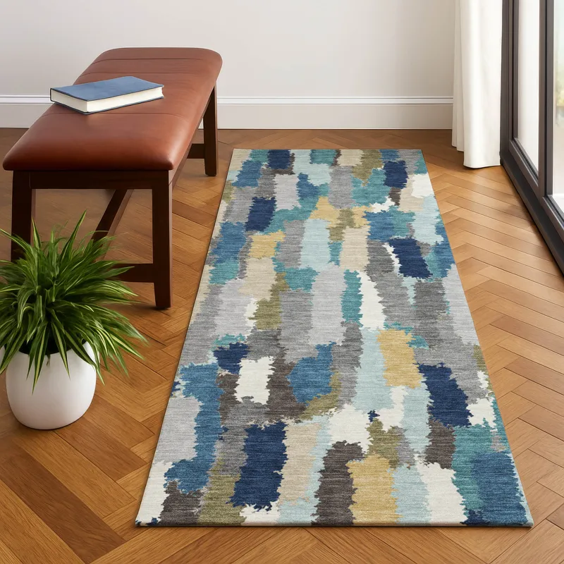 Luxury Washable Kenner Teal 2\'3\" x 7\'6\" Runner Rug