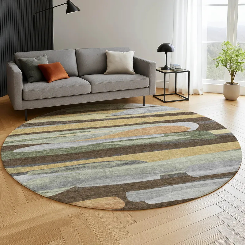 Luxury Washable Kenner Chocolate 8\' x 8\' Round Rug