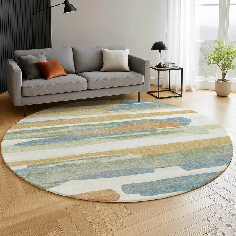 Luxury Washable Kenner Ivory 8\' x 8\' Round Rug