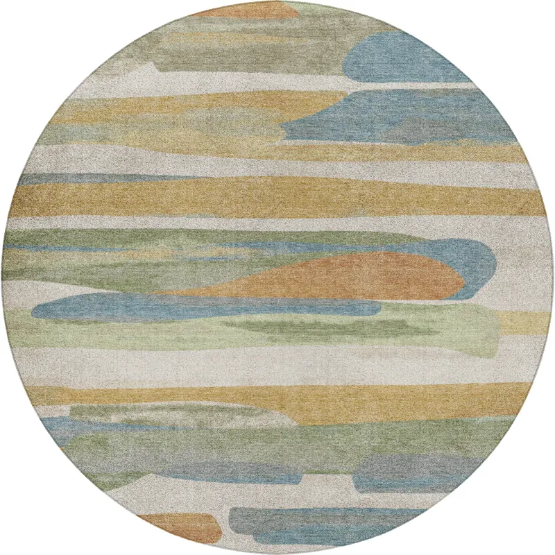 Luxury Washable Kenner Ivory 8\' x 8\' Round Rug