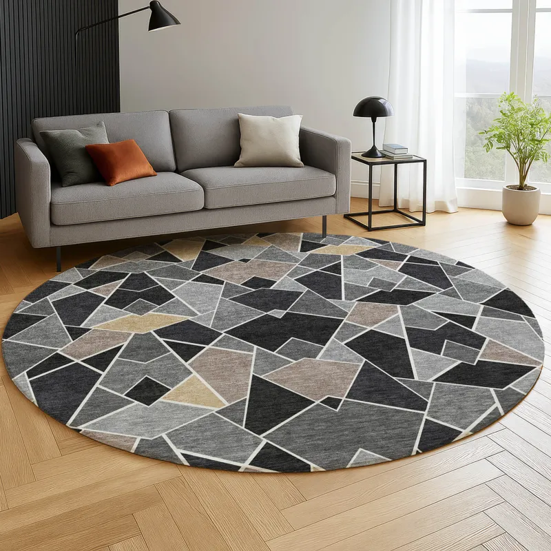 Luxury Washable Kenner Black 8\' x 8\' Round Rug