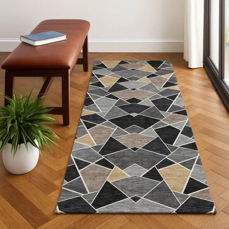 Luxury Washable Kenner Black 2\'3\" x 7\'6\" Runner Rug