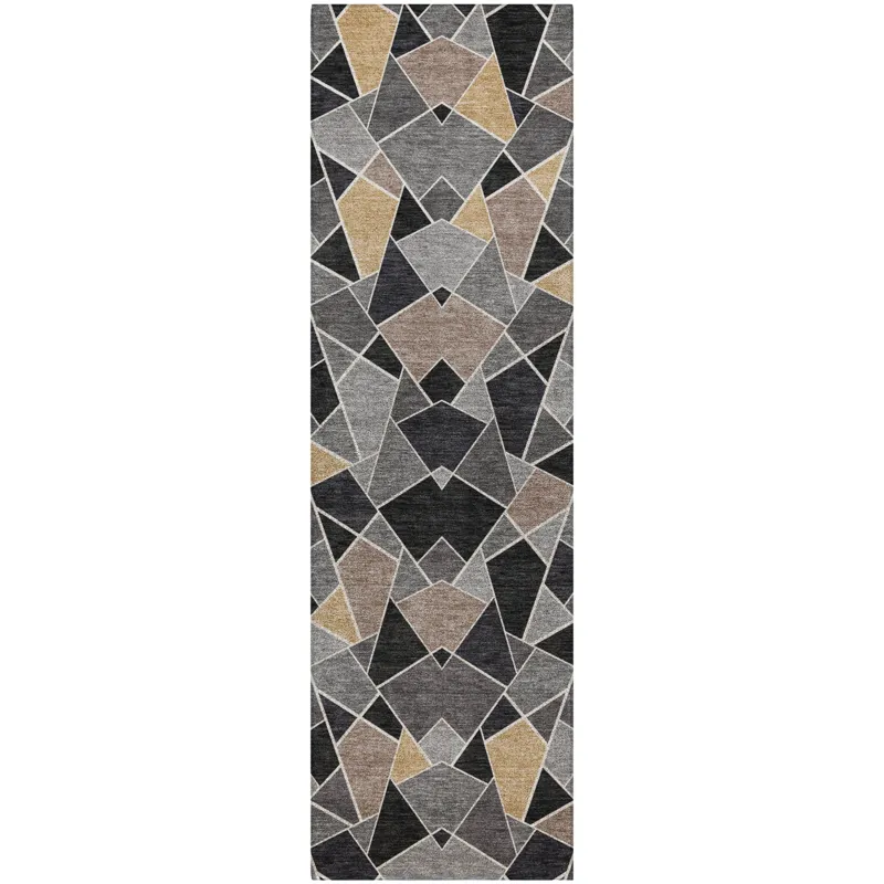 Luxury Washable Kenner Black 2\'3\" x 7\'6\" Runner Rug