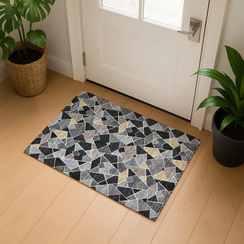 Luxury Washable Kenner Black 1\'8\" x 2\'6\" Rug