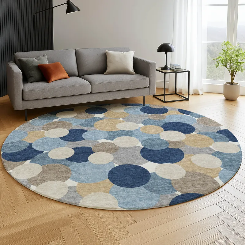 Luxury Washable Kenner Blue 8\' x 8\' Round Rug