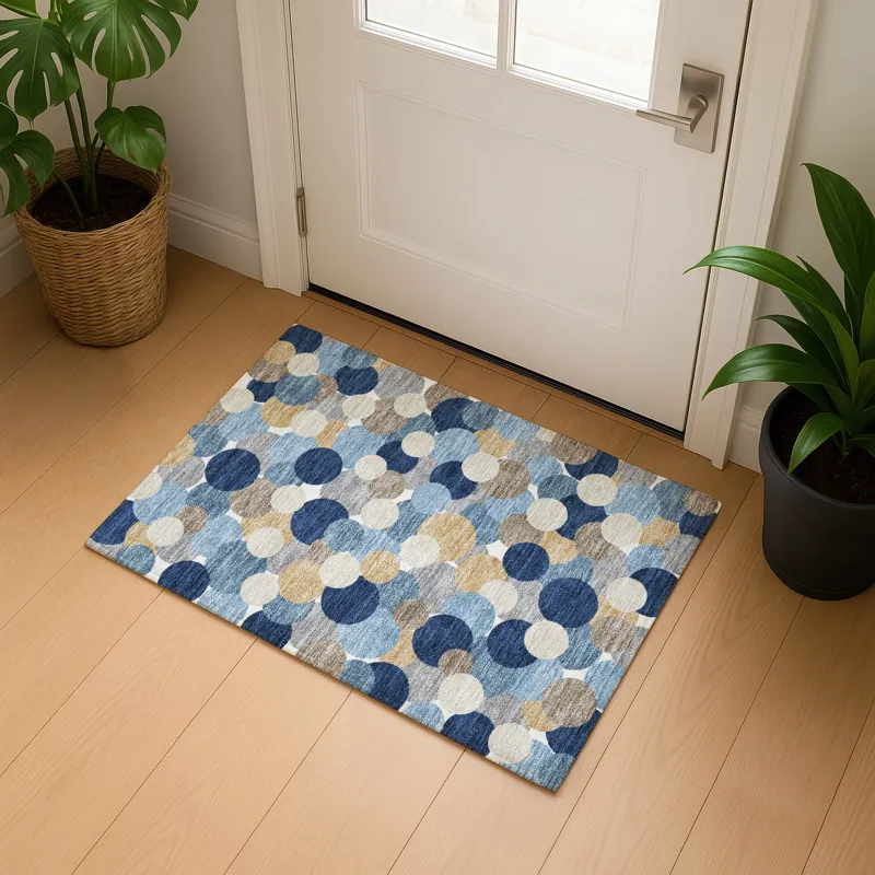 Luxury Washable Kenner Blue 1\'8\" x 2\'6\" Rug