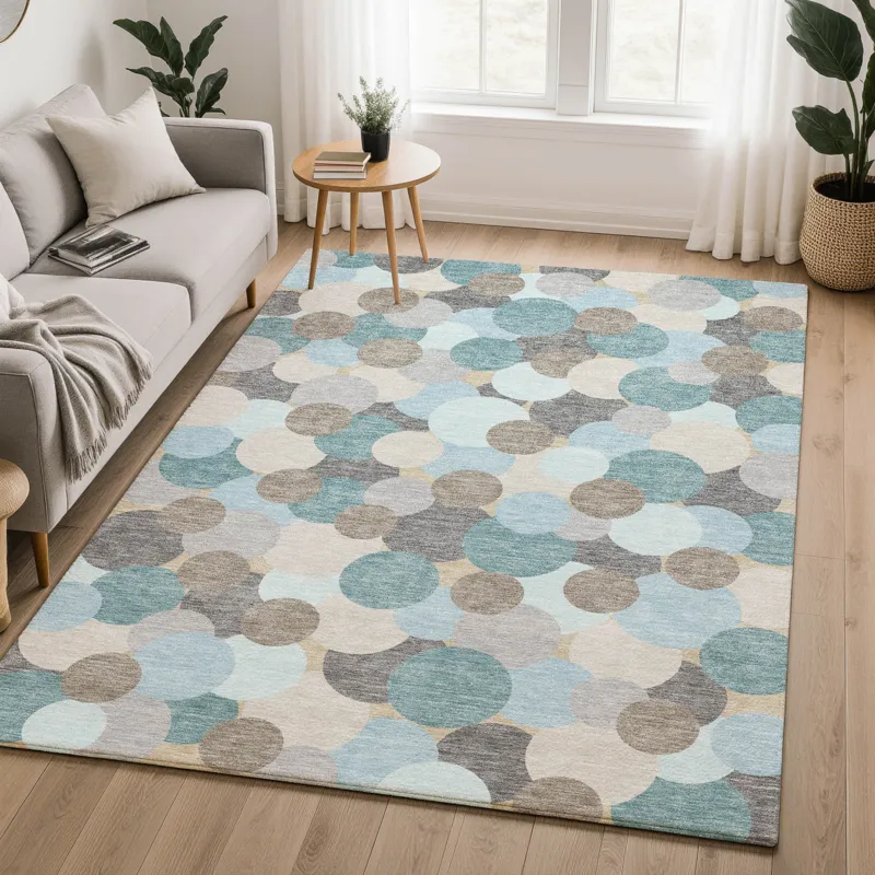 Luxury Washable Kenner Turquoise 6\'6\" x 9\'6\" Rug