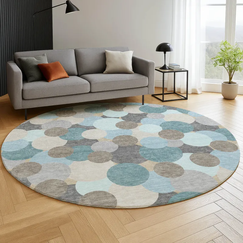 Luxury Washable Kenner Turquoise 8\' x 8\' Round Rug
