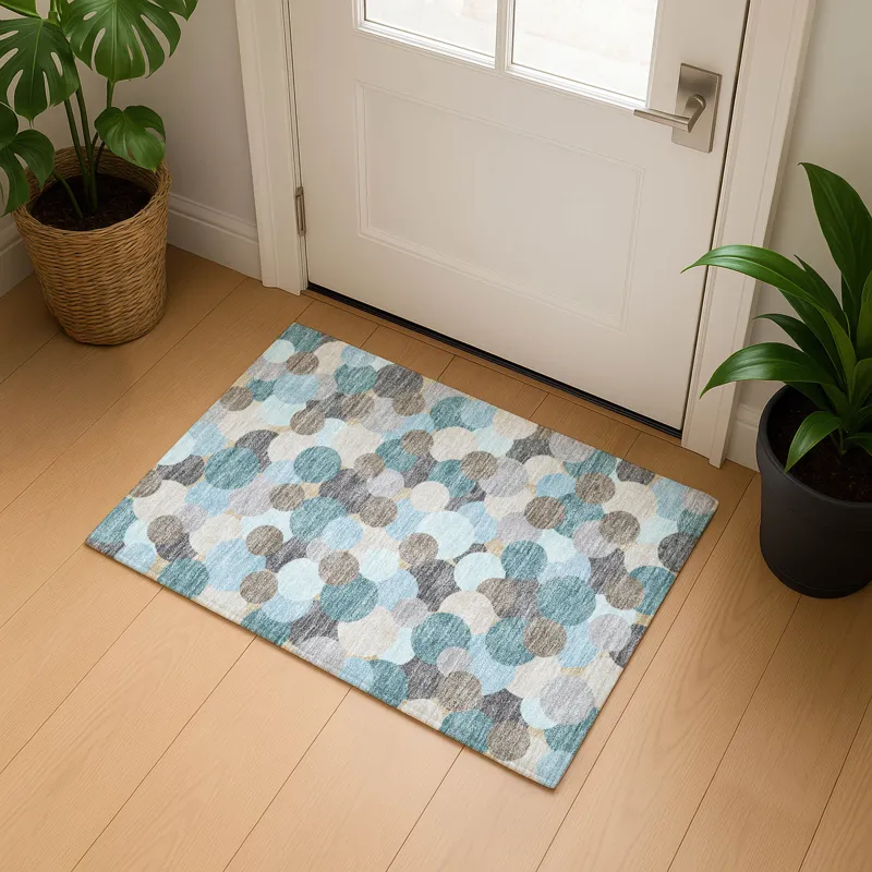 Luxury Washable Kenner Turquoise 1\'8\" x 2\'6\" Rug