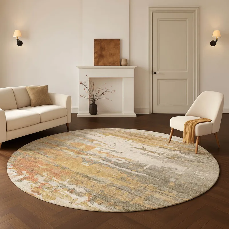 Luxury Washable Lumara Khaki 8\' x 8\' Round Rug