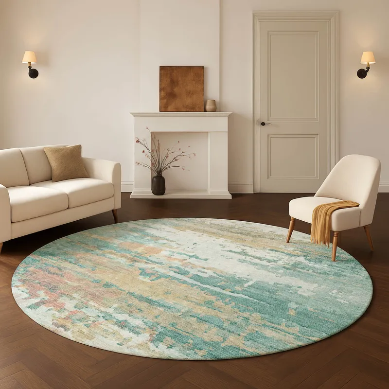 Luxury Washable Lumara Seafoam 8\' x 8\' Round Rug