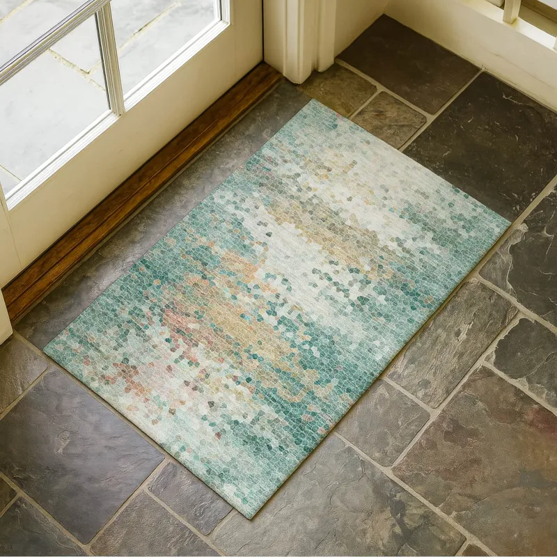 Luxury Washable Lumara Seafoam 1\'8\" x 2\'6\" Rug